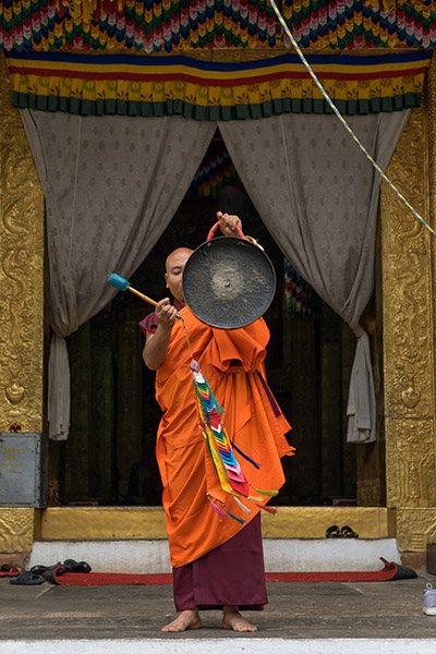 Monk and Gong, Punakha, Bhutan